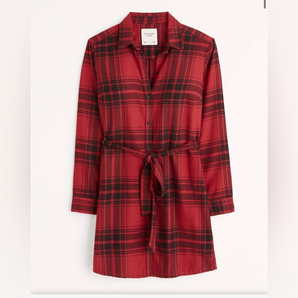 Abercrombie & Fitch Red Plaid Button Down Shirt Dress